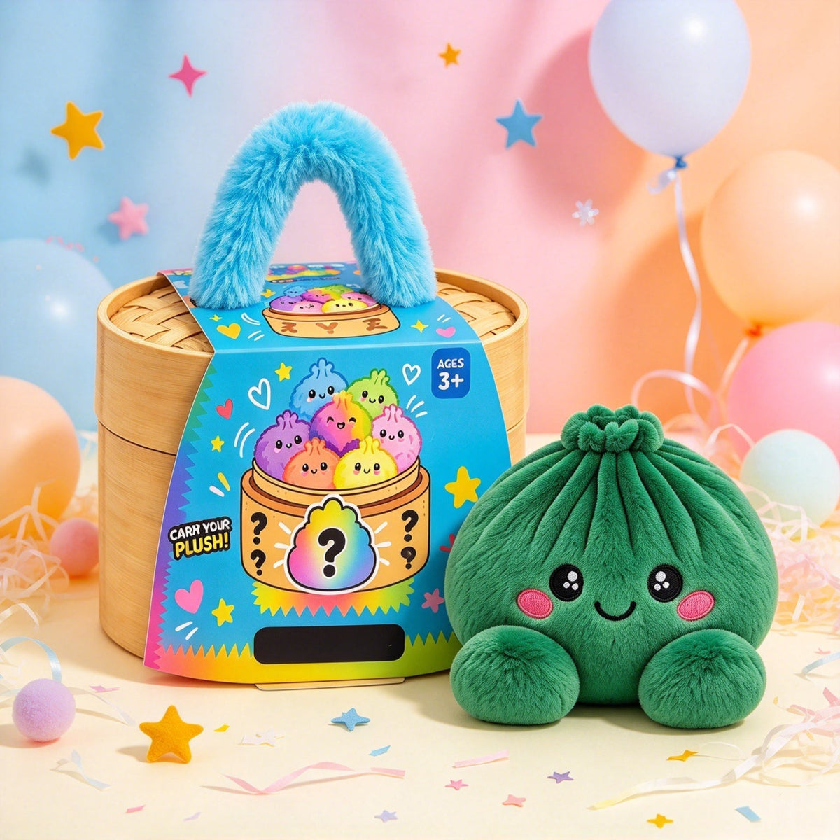 Cute Plush Dumpling Blind Box Steamer Basket – Soft Squishy Stress Relief Stuffed Animal Gift for Kids & Kawaii Lovers