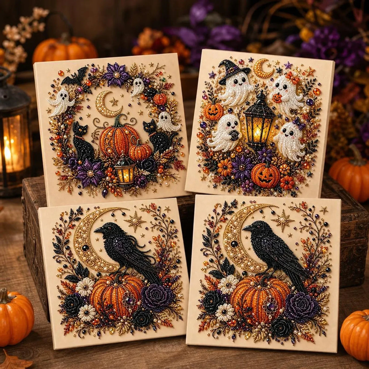 Framed Halloween Skull & Pumpkin Pearl Art DIY Kit