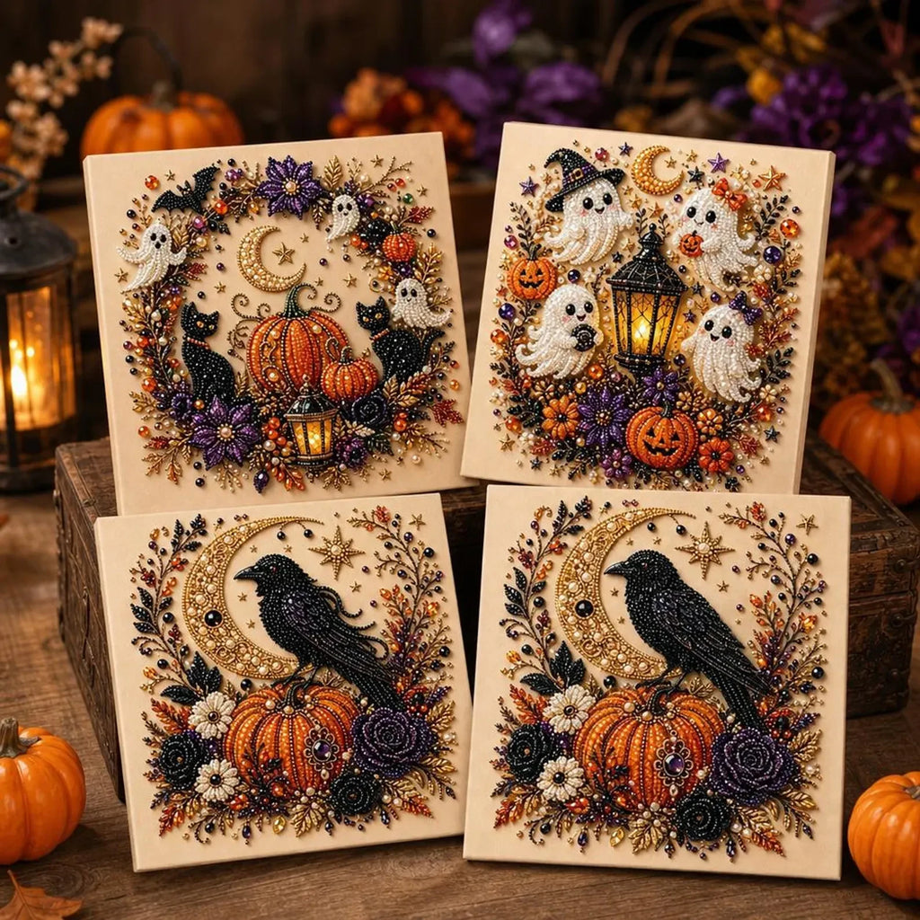 Framed Halloween Black Cat & Pumpkin Pearl Art DIY Kit