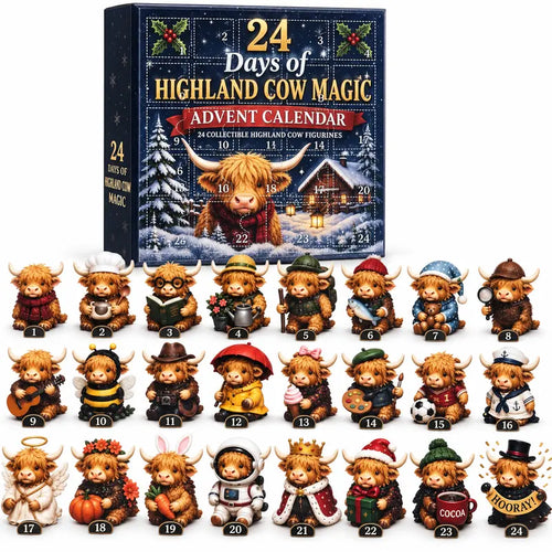 24 Days Highland Cow Advent Calendar, 24 Collectible Highland Cow Figurines Christmas Countdown Calendar, Cute Holiday Desk Decor, Seasonal Gift Set for Christmas