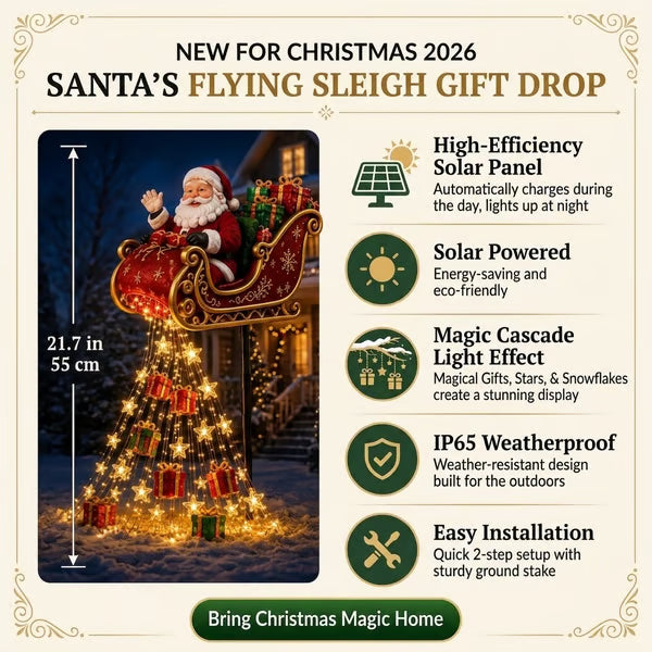 Santa Flying Sleigh Solar Garden Light – The Perfect Christmas Gift & Outdoor Holiday Decor