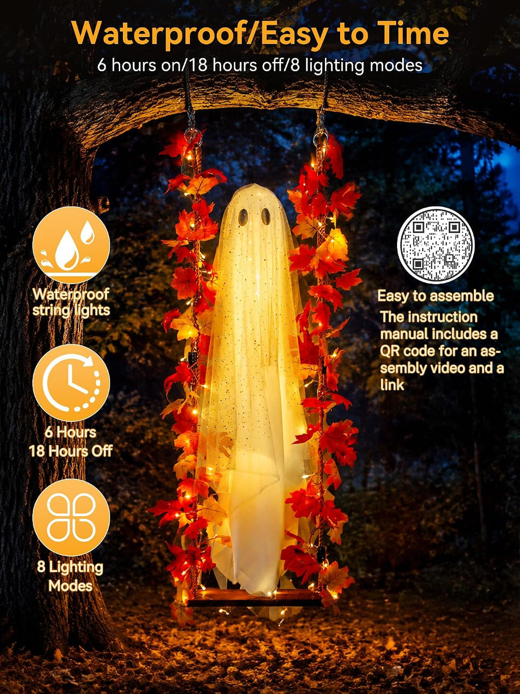 Halloween Decorations Hanging Ghost Decor with a Maple Leaf Swing Ghost Light