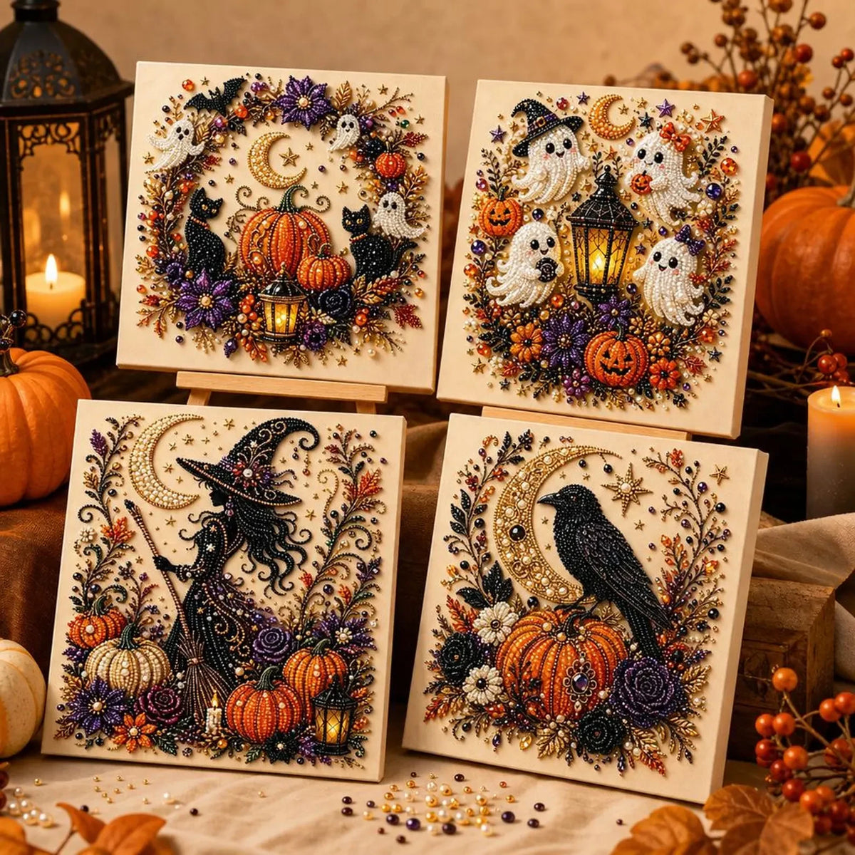 Framed Halloween Haunted Castle Crystal Ball Pearl Art DIY Kit