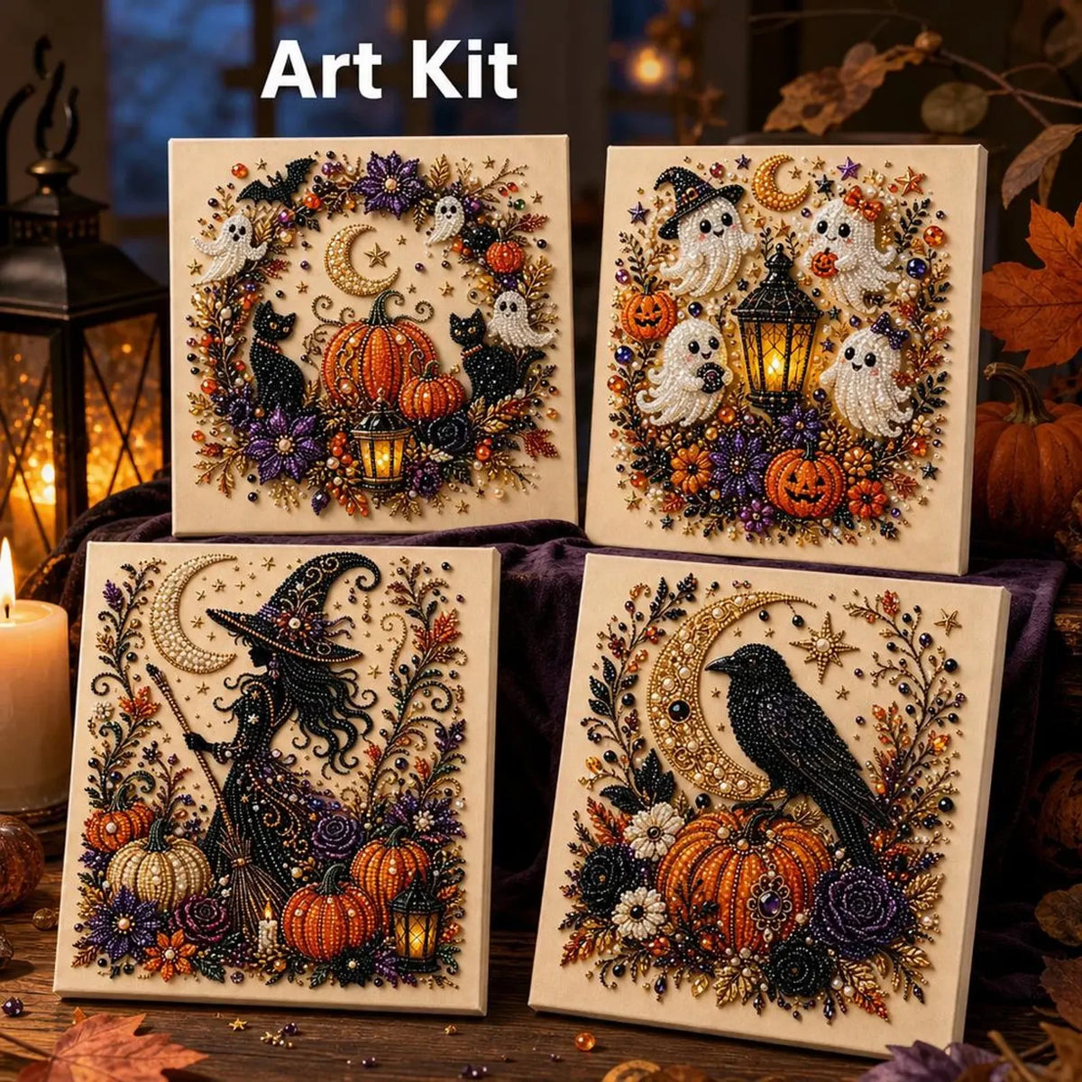 Framed Jack-o'-Lantern Halloween Pearl Art DIY Kit