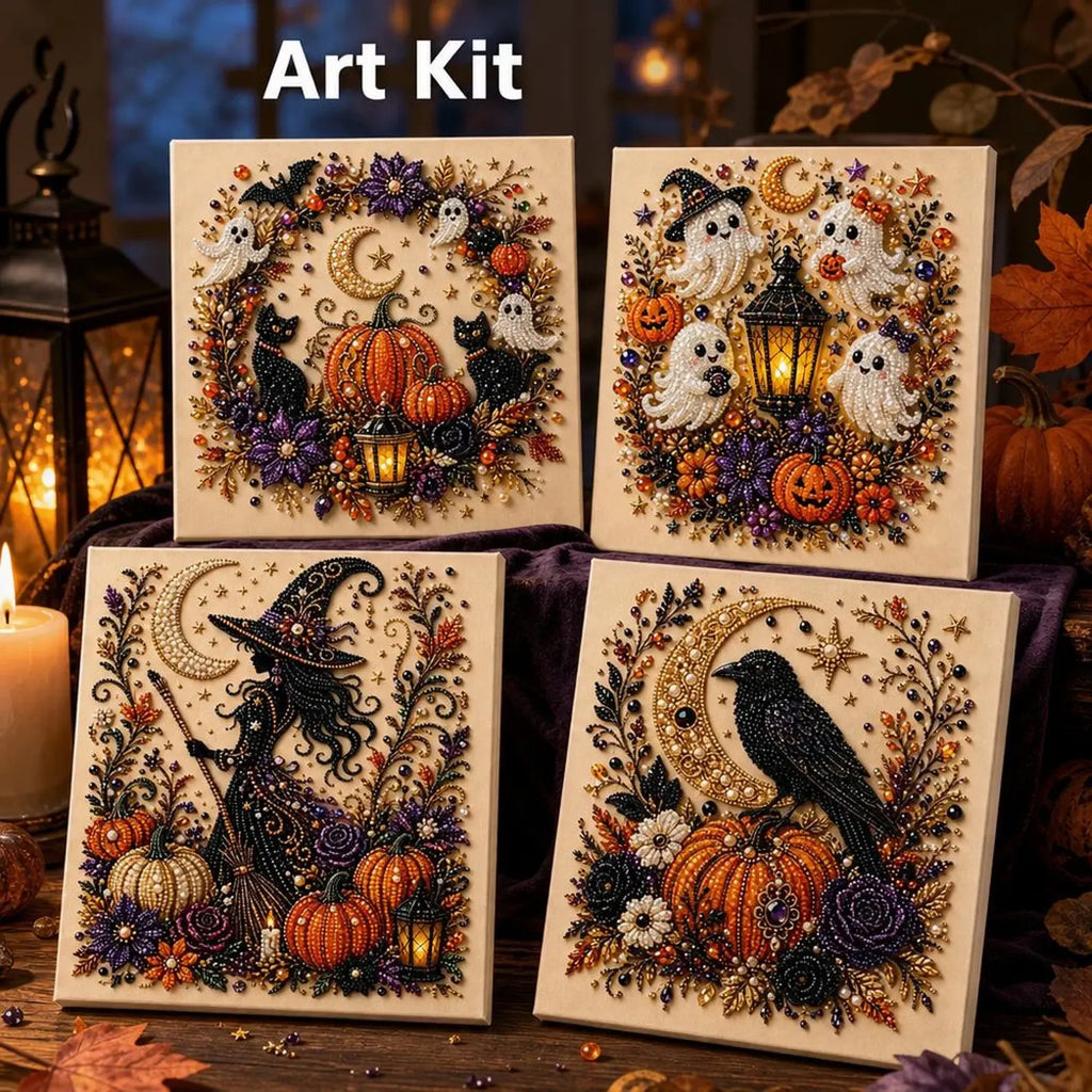 Framed Halloween Skull & Pumpkin Pearl Art DIY Kit