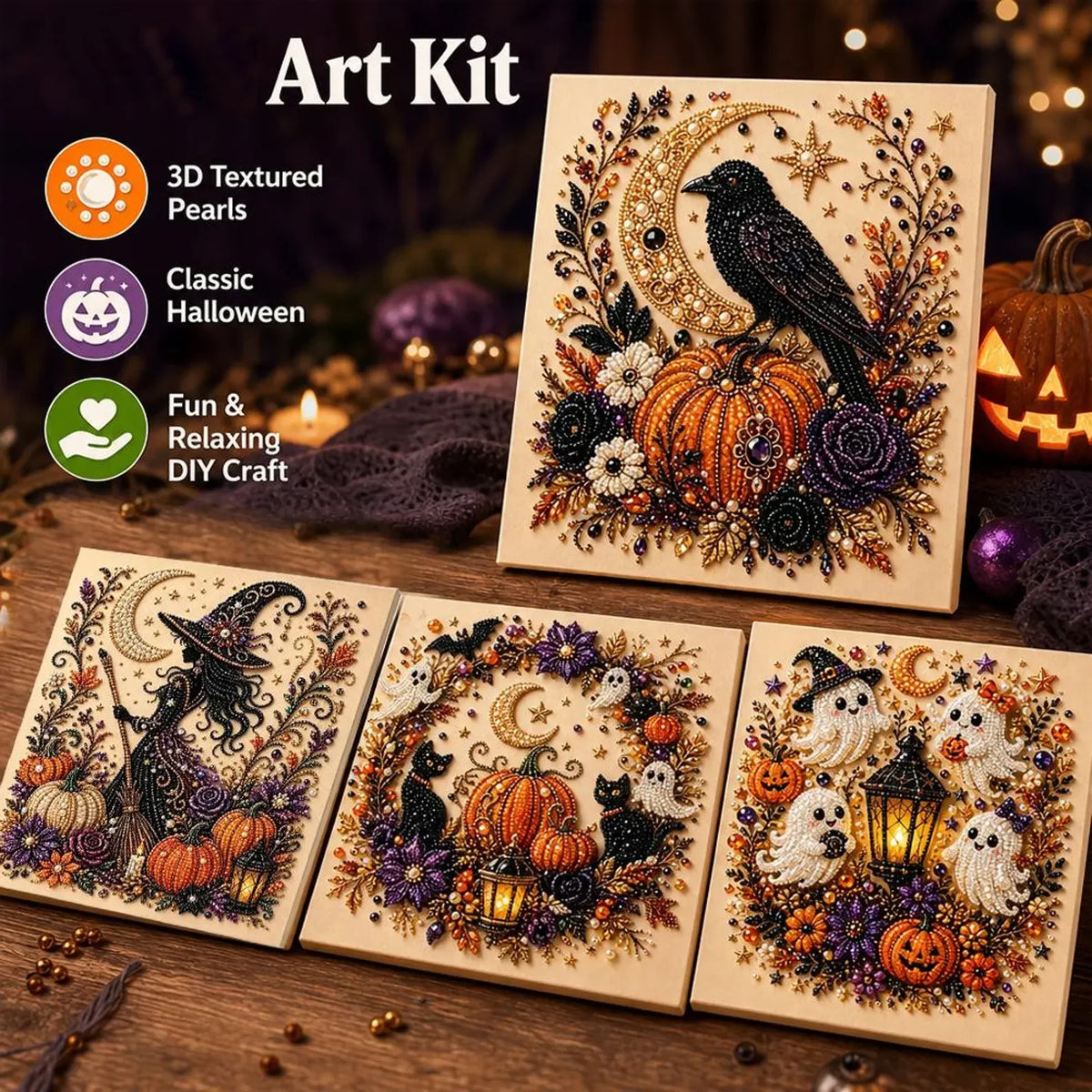 Framed Halloween Black Cat Pearl Art DIY Kit